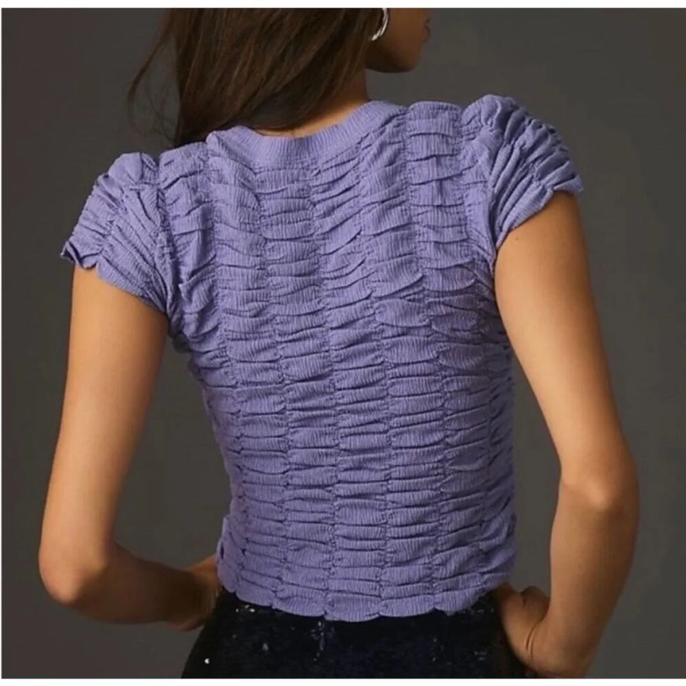 By ANTHROPOLOGIE Purple Ruched Baby Tee - Picture 3 of 8